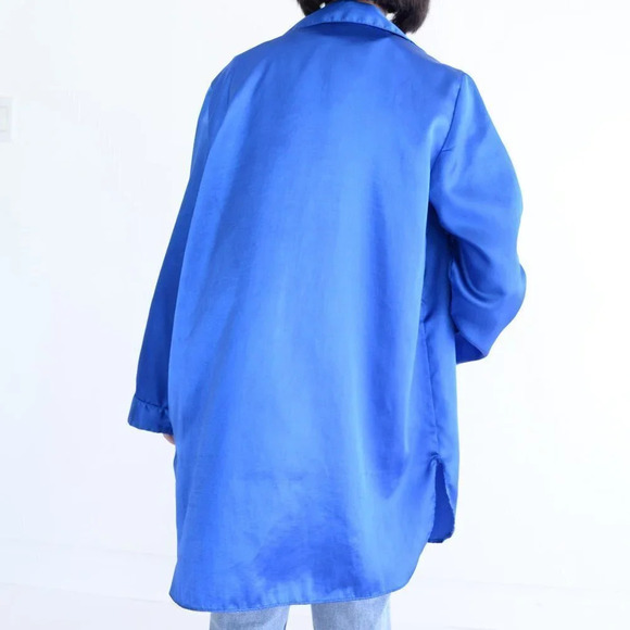 Vintage Dominque Royal Blue Silky-Like Button  Down Nightgown LG - Picture 4 of 14